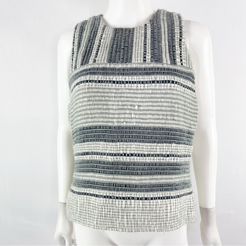 Laura Siegel Gray & White Striped Woven Sleeveless Textured Tank Top Size L